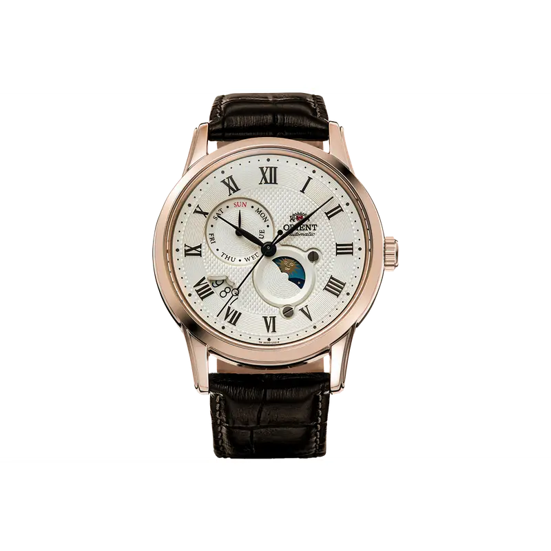Men's Orient 42.5mm Automatic Dress Watch - Sapphire Crystal, Leather Strap, Stainless Steel Case, Luxury Masculine Wristwatch, Calendar, Clasp, 12 Months Warranty, Model RA-AK0007S30B