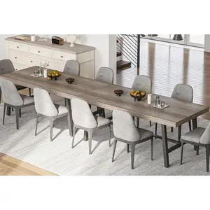 Rustic 180cm wood dining table for 8 to 12 people - Adjustable legs - Ideal for kitchen, dining room or living room