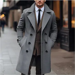 Australian Drape Men’s Wool Overcoat – double-breasted long-length fitted coat with side pockets and silk lining for autumn/winter menswear