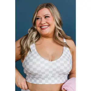 Crashing Waves Bikini Swim Top- Grey & White Checkered