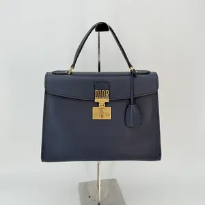 Pre-owned Dior calfskin Clutches & Wristlets Christian Navy Dioraddict Top Handle Bag