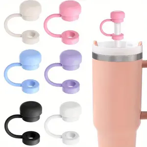 6pcs Round Reusable Straw Tip Covers, Dustproof Leakproof Silicone Straw Plugs, Suitable For 10mm/0.39in Straw