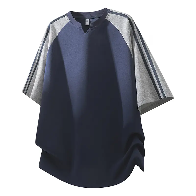 Men's Unisex Raglan Color Block Breathable Short-Sleeve T-Shirt - Notch Neck, Dual Striped Sleeves, Curved Hem, Loose Fit Stylish Top - Retro Sporty For Daily Streetwear Summer Casual - Chinese New Year, Valentine's Day Tee #SummerWins, Shortsleeve, Valen