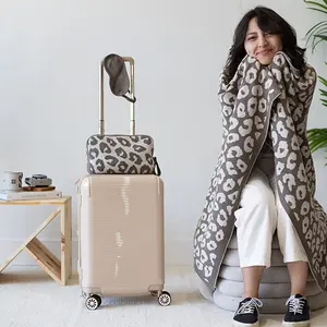 Leopard Organic Cotton Travel Blanket and Eye Mask Set
