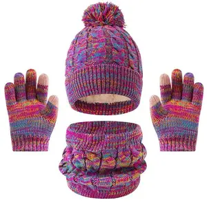 3pcs Kids Winter Knit Set, Thick Fleece Beanie Scarf Gloves, Warm Cold Weather Accessories for Boys Girls, Outdoor Travel Essentials