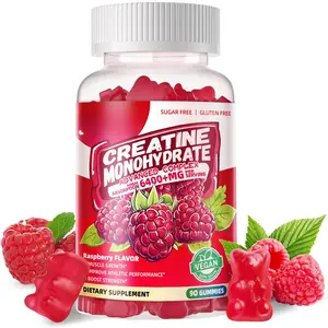 Creatine Monohydrate Gummies Complex 6400mg for Men & Women -Advanced Formula W/L-Taurine + Vitamin B12, Sugar Free Chewable Supplement,90 Raspberry Gummies