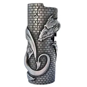Metal Lighter Case Cover Lighter Pouch Fits Bic Lighter Standard Size J6 Design In Dragon Tower
