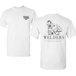 Welders Professional Service Graphic T Shirt, Back Print with Detailed Welder Illustration and Bold Typography, Front Worked to Death Chest Logo, Soft Cotton Blend Shirt, Industrial Streetwear Apparel for Men and Women, Gift for WeldersBlue Collar Workers