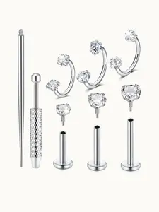 18G Stainless Steel Horseshoe Nose Ring Flat Back Stud Earrings for Women Men Set - Hypoallergenic Surgical Steel Internal Thread Tragus Helix Cartilage Conch Nose Piercing Jewelry - Be Equipped With Piercing Ball Grabber Tool