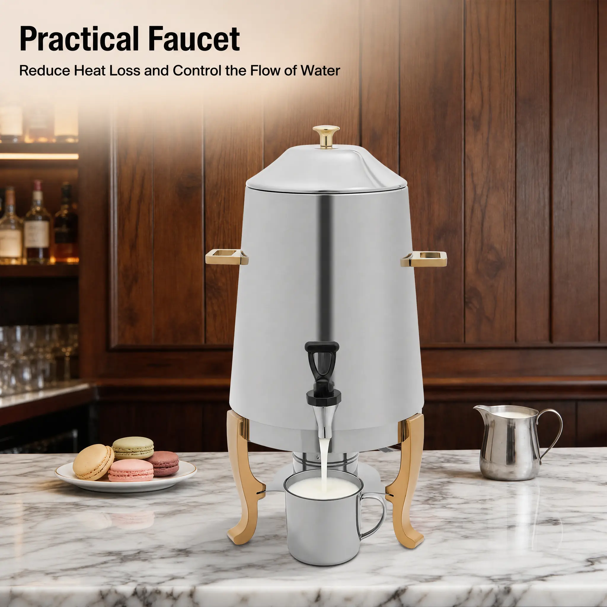 3.43 Gal Stainless Steel Hot Beverage Dispenser - Dual Heating (Electric & Fuel), Adjustable 95-185°F Temperature, Stable Tripod Stand for Hotel, Catering Events Kitchenware Drinkware Jug