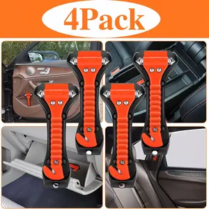 4Pack Car Window Breaker Seatbelt Cutter, Heavy Carbon Steel Glass Breaker Car Safety Hammer Emergency Escape Tool, Auto Rescue Life Saving Survival Kit For Car