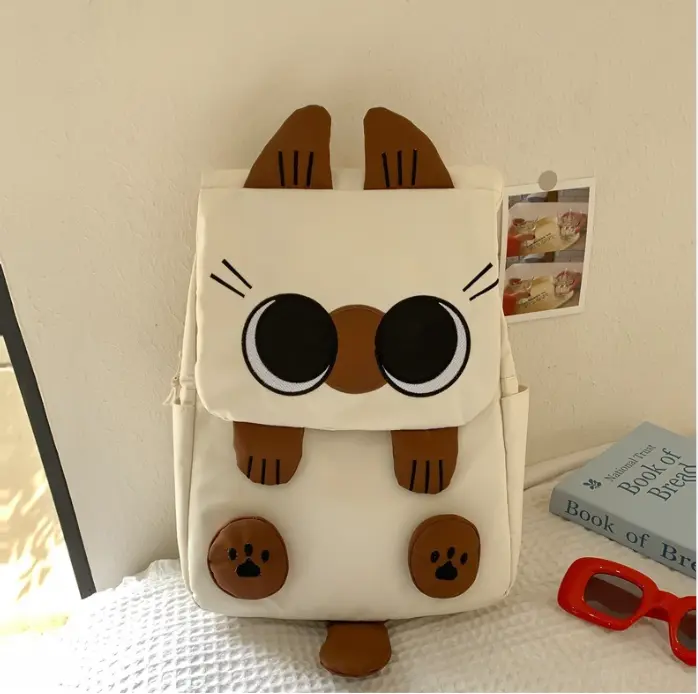 Women's Korean-Style Cute Cartoon Cat Backpack - Lightweight, High-Capacity Women's Shoulder Bag for Elementary School Students, Daily Commuting
