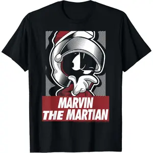 Men's Short Sleeve Vintage Basic Top Looney Tunes Marvin The Martian Graphic Poster T-Shirt