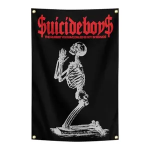 2D Flat Banner 1pc, Horror Skull Tapestry Music Flag, Indoor Outdoor Bedroom Dorm Decor, Pull-Flag Banner, No Power Needed