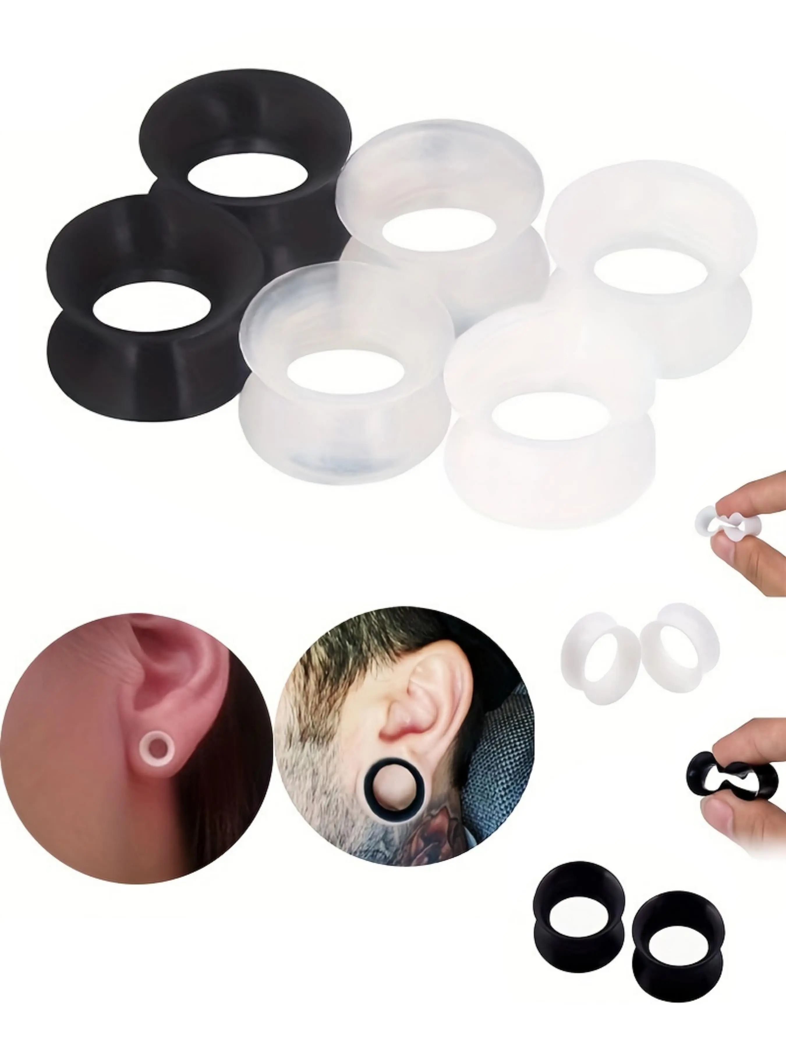 Ultra-Thin Silicone Round Ear Tunnels, Flexible Flesh Tunnel Expanders, Stretching Gauge Earlets, Plug Gauges Kit for Men & Women, 6g-25mm, Body Piercing Jewelry