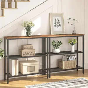 HOOBRO 29.5" Narrow Console Table, 3-Tier Entryway Table, Thin Sofa Table with Shelves, Side Table, Display Table, for Hallway, Entrance, Living Room, Bedroom, Rustic Brown and Black BF73XG01