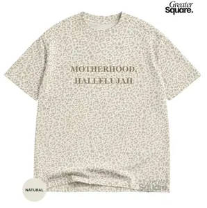 Natural Cheetah Motherhood Hallelujah Mama Tee, Leopard Print Western Style Graphic T-Shirt For Moms