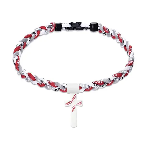 Baseball Cross Necklace for Boys, Triple-Rope Tornado Design, 18" Sports Fan Gift Idea