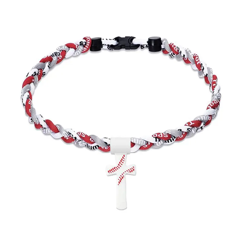 Baseball Cross Necklace for Boys, Triple-Rope Tornado Design, 18" Sports Fan Gift Idea