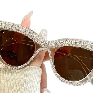 BEIGE 1 pc Cat-Eye Rhinestone Fashion Glasses, Women's Decorative Party Glasses, Polarized Lenses, PC Frame