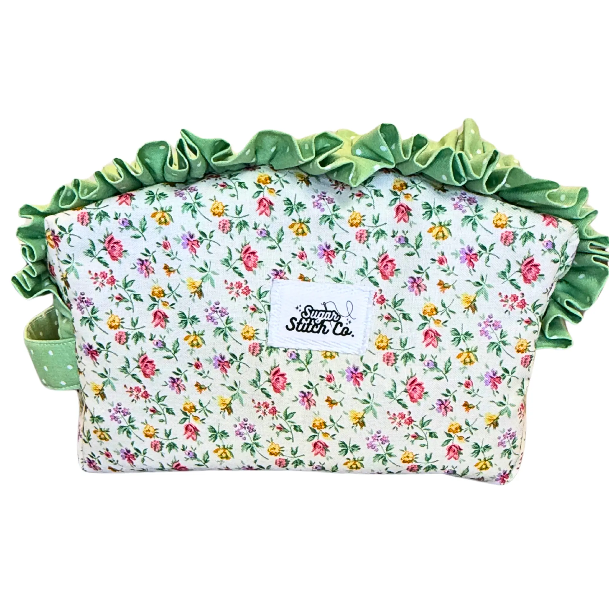 Ruffle Carryall - Springtime Meadow - Lightweight Portable Durable Ruffle Bag with Zipper Closure for Travel Home Work - Stylish Plants Pattern - Perfect for Makeup Toiletries and Small Accessories