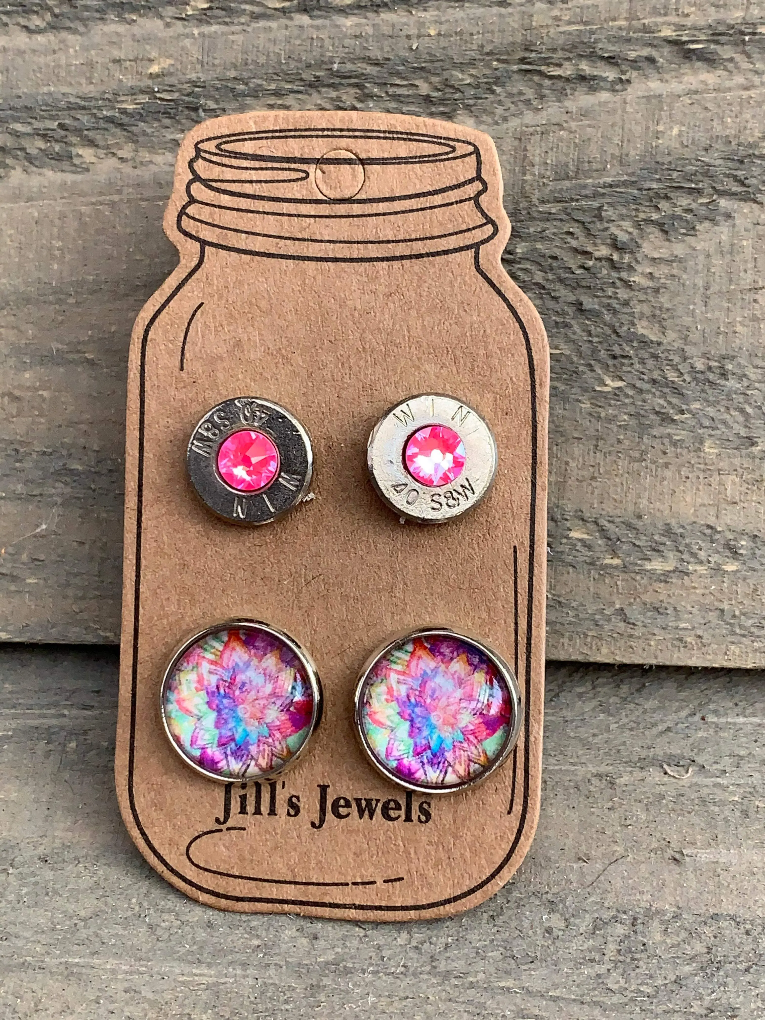 Hot Pink Rainbow 40 Caliber bullet earring set
