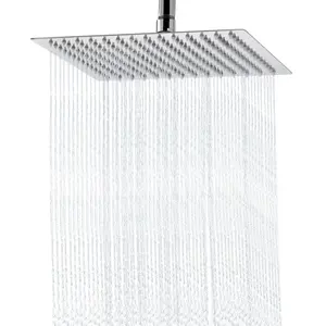Rain Shower Head - 10 Inch Metal Shower Heads with Self-Cleaning Silicone Nozzles, 304 Stainless Steel Ultra Thin Square Showerhead Pressure Boosting Design, Ceiling or Wall Mount