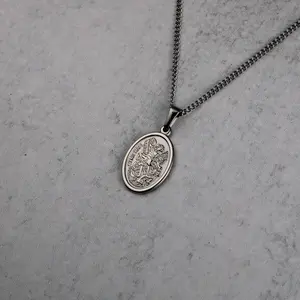 Silver Saint Michael Pendant Chain Necklace