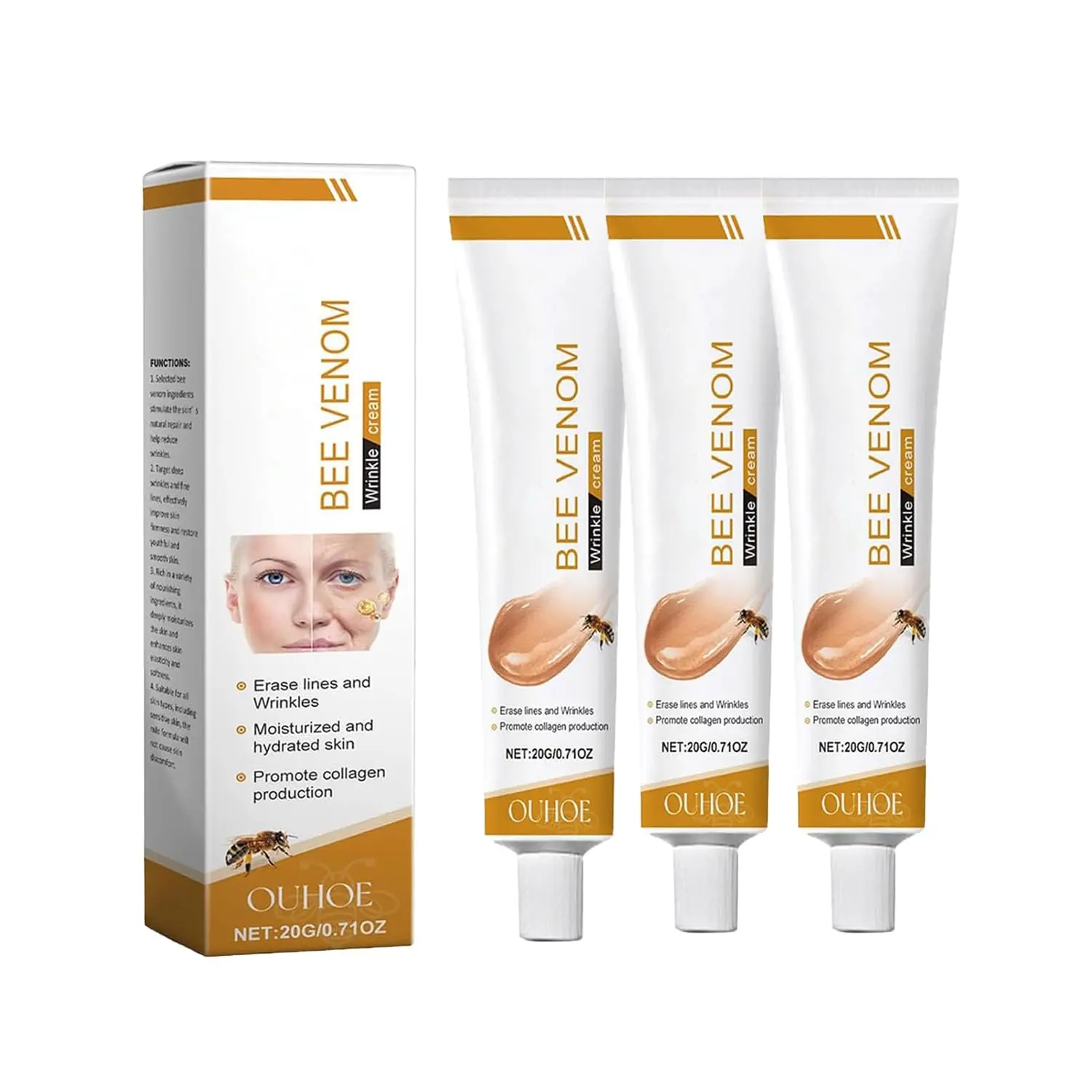 Bee Venom Wrinkle Removal Cream, Bee Venom Anti-Wrinkle Firming Cream, bee venom firming serum stick, Moisturizing, Lifting & Recovery - All Skin Types - Anti-Aging 3PCS