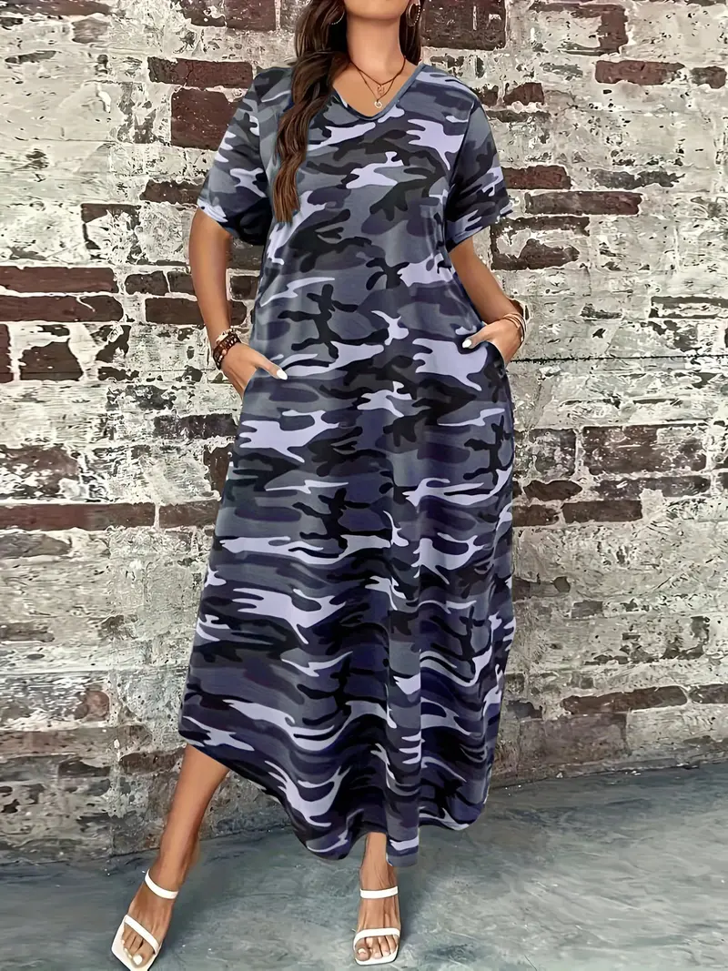 chinese dress ladies A-Camouflage v-neck cami maxi dress – Goddess Accessories & More main image 0