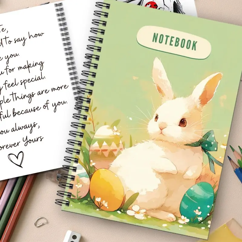 1pc Cute Rabbit&Easter Rabbit Notebook - Macaron Green&Checkered Diary with Flower Rabbit Design, 8.27x5.71 inches - Perfect for Schools, Offices, Pet Diaries - Ideal Gift for Animal Enthusiasts, Rabbit Gift, School Stationery, Fun Design