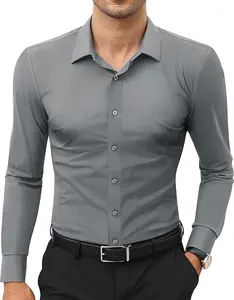 ELENCOCO Men's Super Stretch Business Dress Shirt Quick Drying Breathable anti-wrinkle Slim long-sleeved sports casual shirt Slim fit