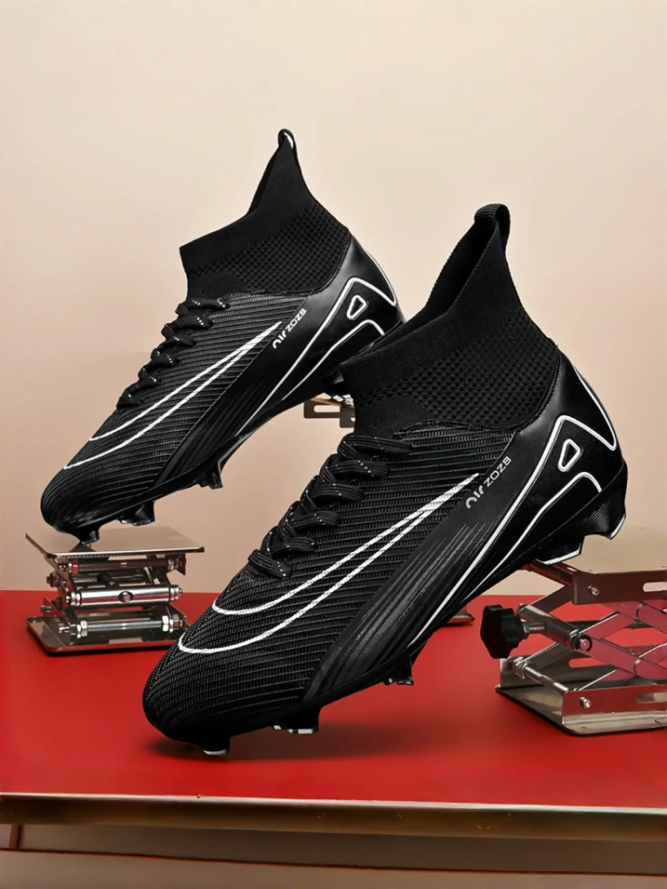 Unisex Light Green-Blue-Gold Gradient Accent Soccer Shoes, Football Boots: Bold Identity Style, Gradient Contrast, Firm Ground Structure, High-Top Sock Collar. Ideal for match visibility/trendy gameplay