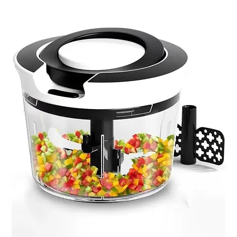 Manual Plastic Handheld Pull-String Food Processor - Portable, Durable Blade Kitchen Utensil, Garlic Crusher, Multifunctional Kitchen Appliance with Large Capacity for Vegetable-Fruit Chopping Dicing, Carrot Cutting, Meat Slicing (Toolupgrade)