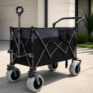 ARCH Heavy Duty Folding Wagon Cart with All Terrain Wheels 300L XL Utility Cart Push Pull Handle for Camping Beach Grocery Shopping Outdoor Transport Steel Frame Black Gray, Black+ Gray/Blue/Grey Color Options, Steel Material, Color: Black+ Gray