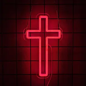 Cross Neon Sign LED Jesus Cross Wall Decor USB Powered Inverted Cross Light for Easter Christmas Wedding Decoration Easy to Hang