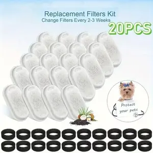 20Packs(20pcsfilter + 20pcs Sponge) Cat Water Fountain Filters, Cat Water Dispenser Replacement Filters & Pre-Filter Sponges for 2L/67Oz Stainless Steel Pet Water Fountain, Without Battery tiktokshopspringglowup