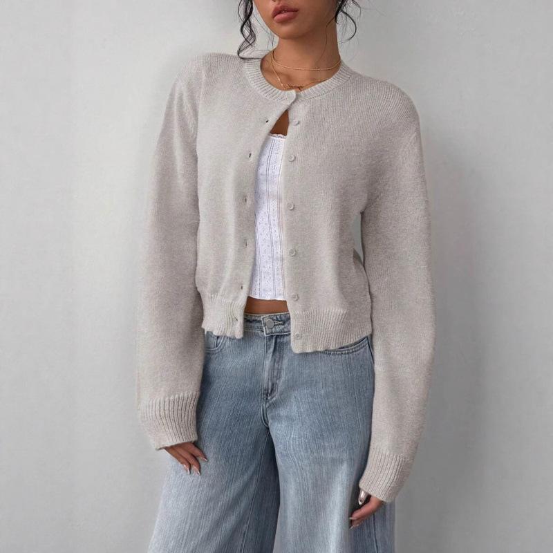 BIGWIG women's solid color button front cardigan, spring and autumn casual long sleeve sweater, fashionable women's daily knitwear, basic style, street style, button long sleeve solid color elegant sweater, classic women's fashion front cardigan