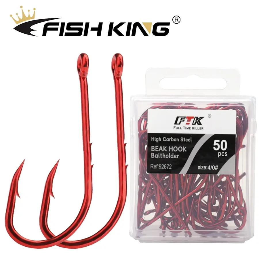 FTK Double-Barbed Fishing Hooks, 100pcs, Red Lure Hooks for Sea Fishing, with Swivel, Long-Cast, High-Carbon Steel Fishing Gear, Fishing Equipment, Fishing Stuff