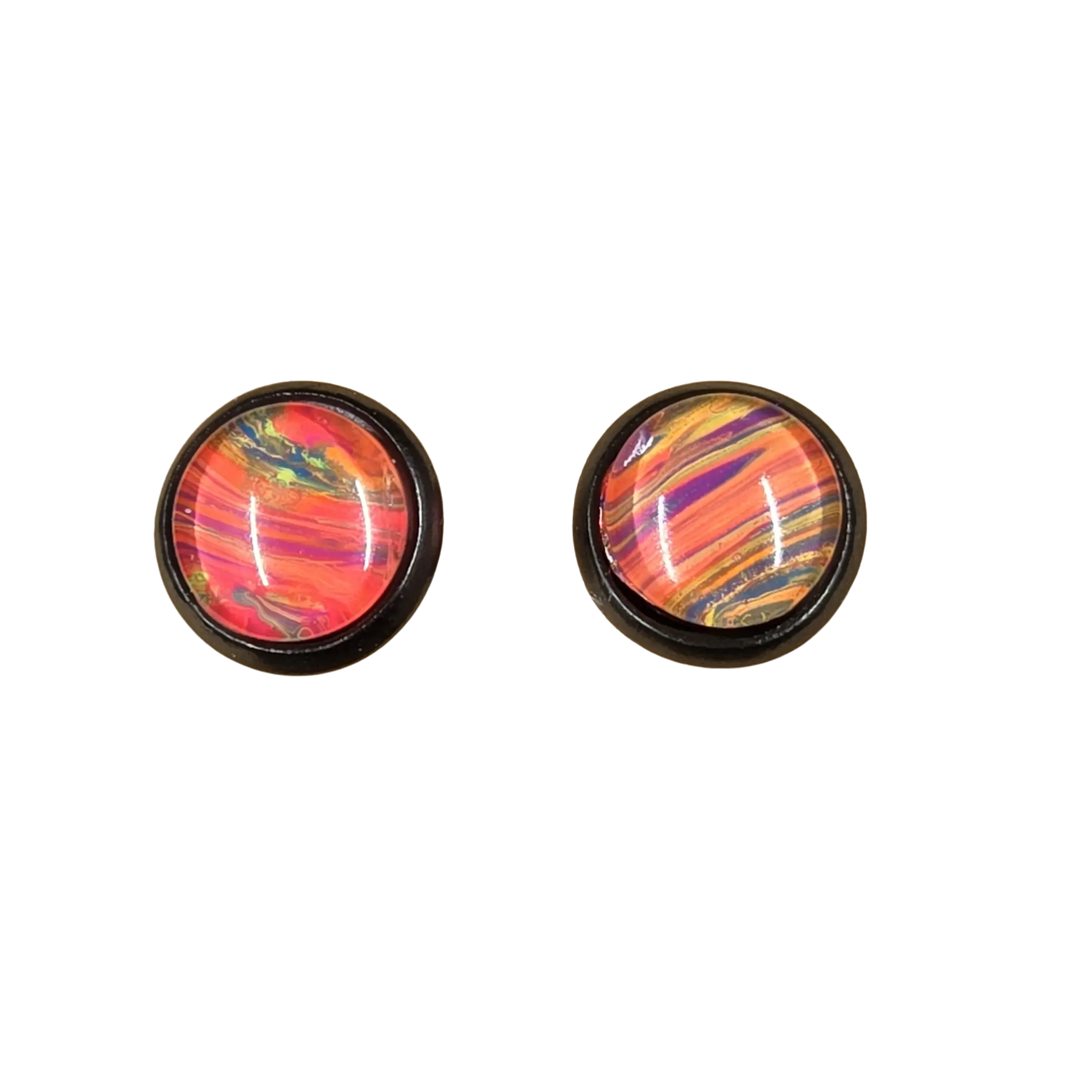 8 mm stud earring, stainless bezel. hand painted glass cabochon