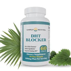 Simply Revival DHT Blocker - Hair & Skin Formula with Herbal Ingredients - 500mg Plus Per Serving - 30 Day Supply - Promotes Healthy Hair Growth & Clear Skin - US Made - 60 Capsules