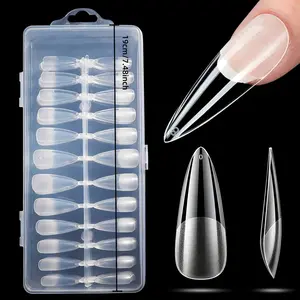 Stiletto Nail Tips, 240pcs Half Matte Clear Acrylic Nail Tips, Pre-Buffed Soft Gel Nail Tips for Full Cover, Professional Nail Art Supplies for DIY Salon