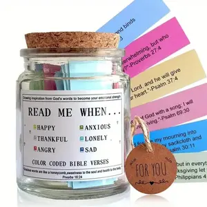 Bible Verse Jar, 1 Set Emotional Bible Verse Jar with Prayer Card, Glass Emotional Care Jar, Perfect Christian Graduation Or Church Gift, Bottles