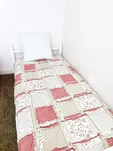 Twin Size Girl Quilt | Mauve Floral Rag Quilt | Rose Gold Pink Bedding | Toddler to Teen Bedspread | Cottagecore Quilt | Gift for Girls
