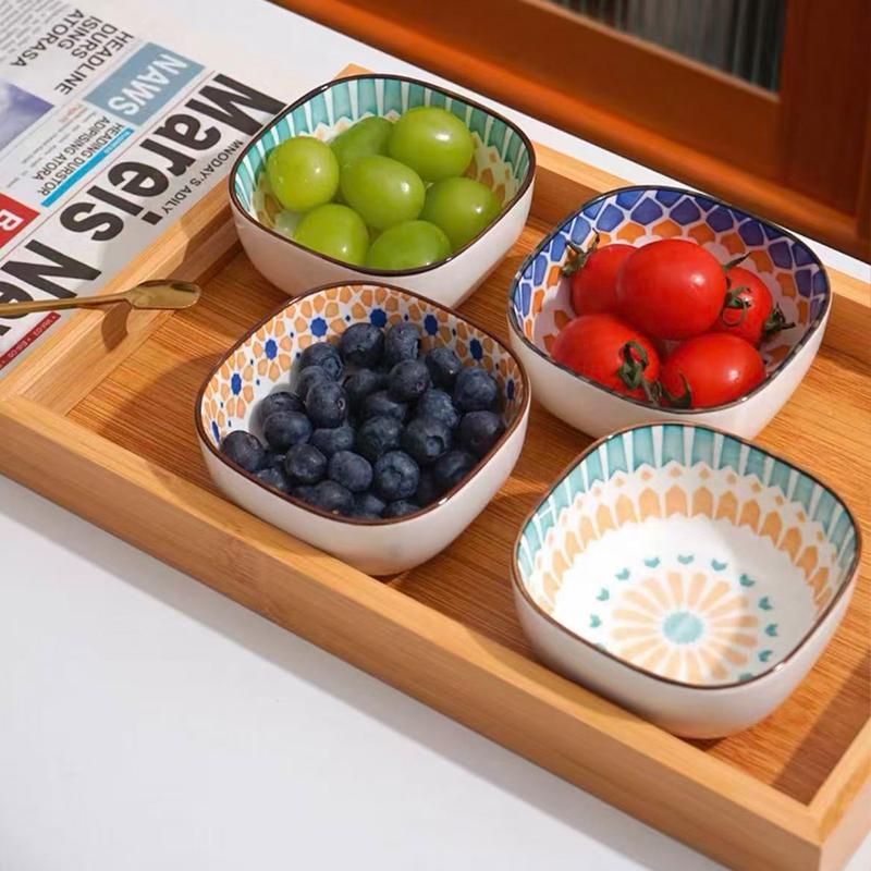 6 Pcs Bohemian-Style Small Ceramic Bowls for Dipping Sauce, Seasonings, Soups, Salads, Cereal, Ice Cream Porcelain Dinnerware, Microwave and Washed Safe