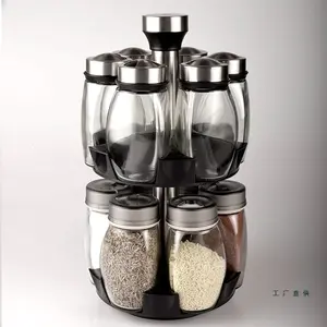 Rotating spice bottle glass seasoning jar household rotating spice box kitchen with hole lid seasoning bottle Japanese-style barbecue bottle