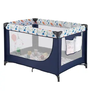 Travel Foldable Portable Bassinet Baby Infant Comfortable Play Yard Crib Cot with Soft Mattress Breathable Mesh Walls, and Carry Bag Blue