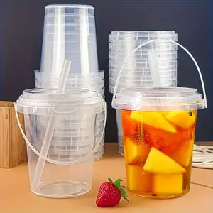 30pcs (10 Cups, 10pcs Lid, 10pcs Straw) 16.91-Ounce Large Plastic Drink Cups, Reusable, Summer Fruit Buckets, Cold Drink Cups, Hot Drink Cups, Outdoor, Perfect for Summer Beach Leisure Parties, Holidays And Daily Use, Christmas, Hallowee