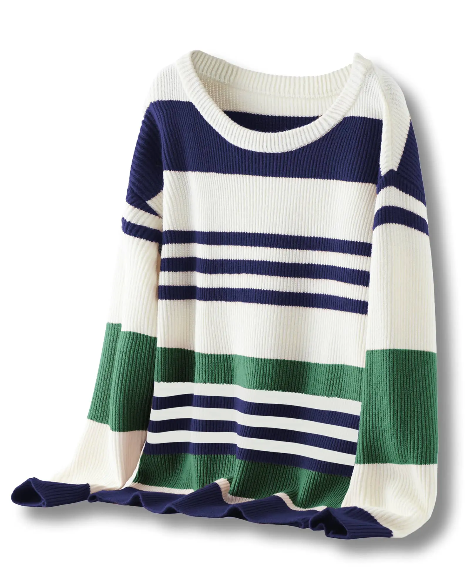 Women’s Striped Knit Pullover Sweater – Soft Long Sleeve Crewneck Jumper – Loose Fit Casual Fall Winter Tops – Color Block Ribbed Knitwear for Daily, Work, Travel or Layered Looks Womenswear Knitting