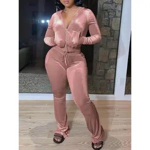 ��Plus Size�� Two-piece Set Hooded Jacket & Pants Velvet Set for Daily Wear, Women's Two-piece Outfits for Fall & Winter Can be used with raincoat